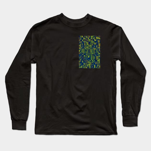 African Abstract Art Pattern - "Ndalu" - Green and Blue Design Long Sleeve T-Shirt by Tony Cisse Art Originals